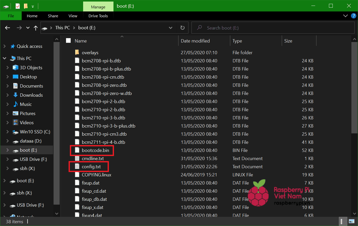 Phân vùng boot raspberry pi hiện trên windows