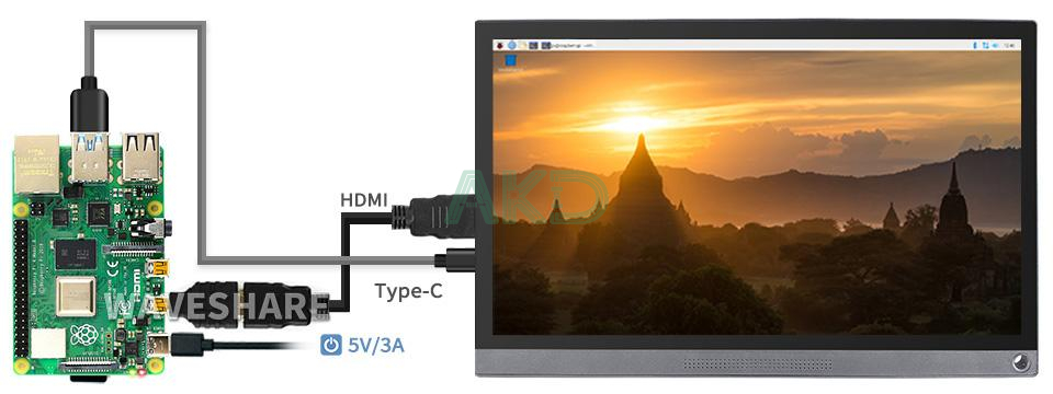 156 fhd Pi 4B 1 - - Màn hình cảm ứng di động 15,6" 1920 × 1080 Full HD, IPS, HDMI/Type-C tích hợp pin