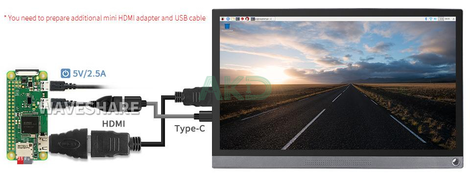 156 fhd Pi Zero 1 - - Màn hình cảm ứng di động 15,6" 1920 × 1080 Full HD, IPS, HDMI/Type-C tích hợp pin