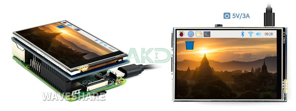 Pi 4B 1 - - Màn hình cảm ứng điện trở 3.5" (B) WaveShare 480×320, IPS Screen, SPI