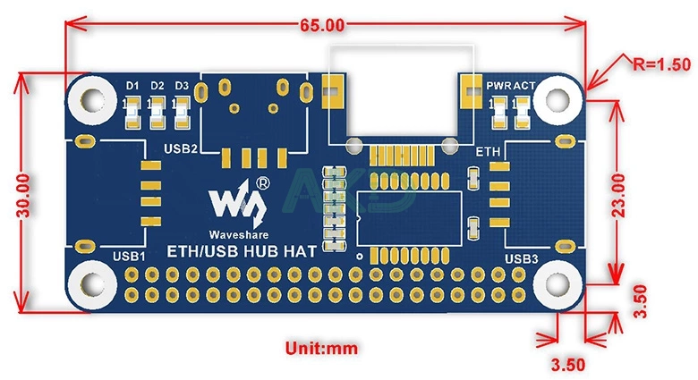 ETH USB HUB HAT size 2 - - Mạch mở rộng Ethernet và USB Raspberry Pi
