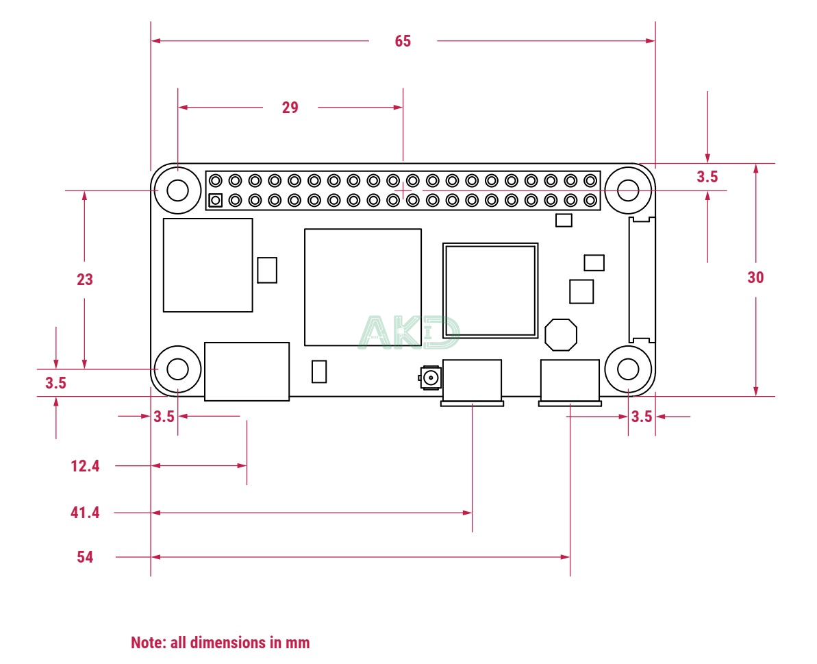 Raspberry Pi Zero 2 W (Wireless) 9 RPI ZERO2 W dimension 1 - - Raspberry Pi Zero 2 W (Wireless)