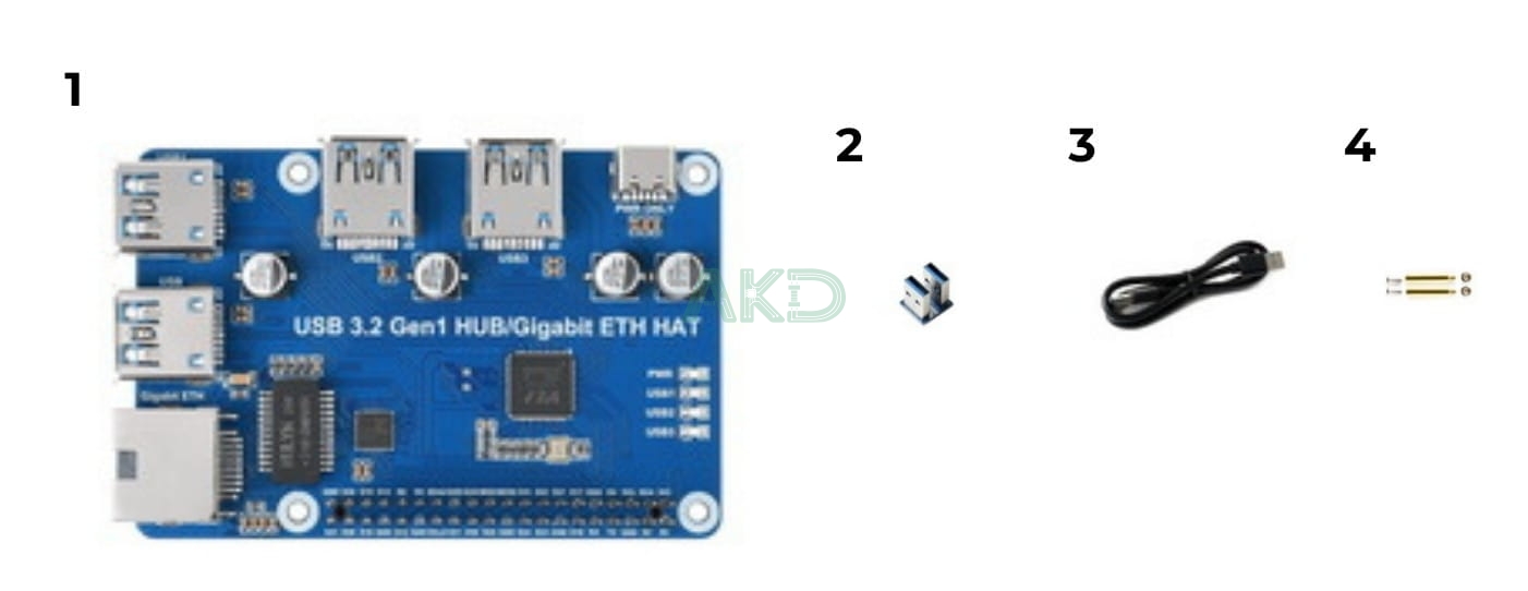 bo san pham gom - - USB 3.2 Gen1 + Gigabit Ethernet HAT Raspberry Pi