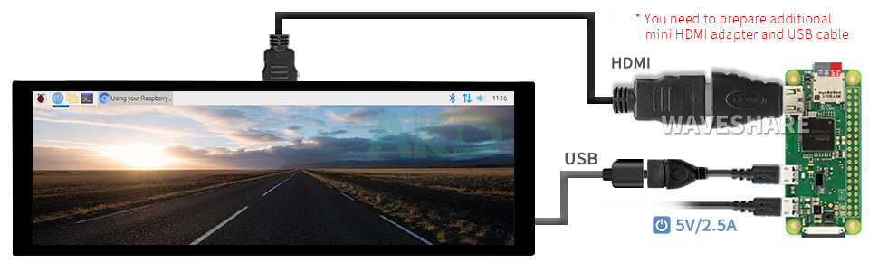 7.9 Pi Zero 1 - - Màn hình cảm ứng điện dung 7.9" - IPS, kính cường lực, độ phân giải 400x1280, kết nối HDMI