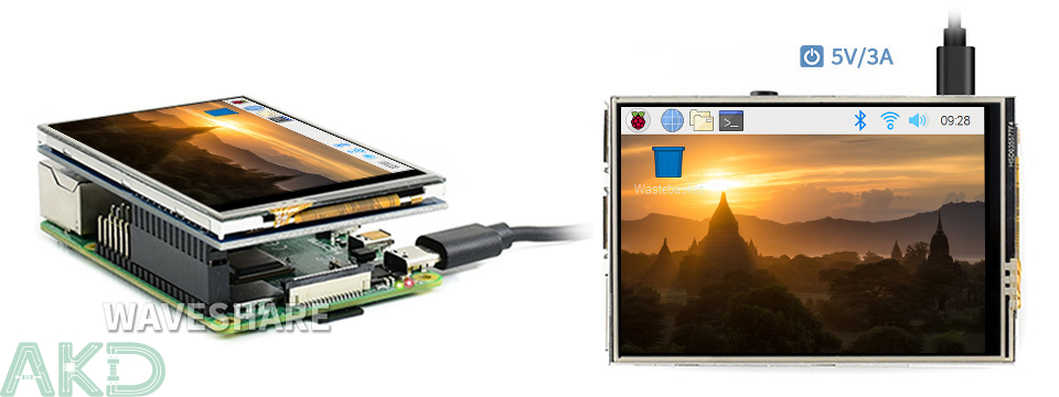 Pi 4B 1 - - Màn hình cảm ứng điện trở 3,5 inch (C) cho Raspberry Pi, 480 × 320, SPI tốc độ cao 125MHz