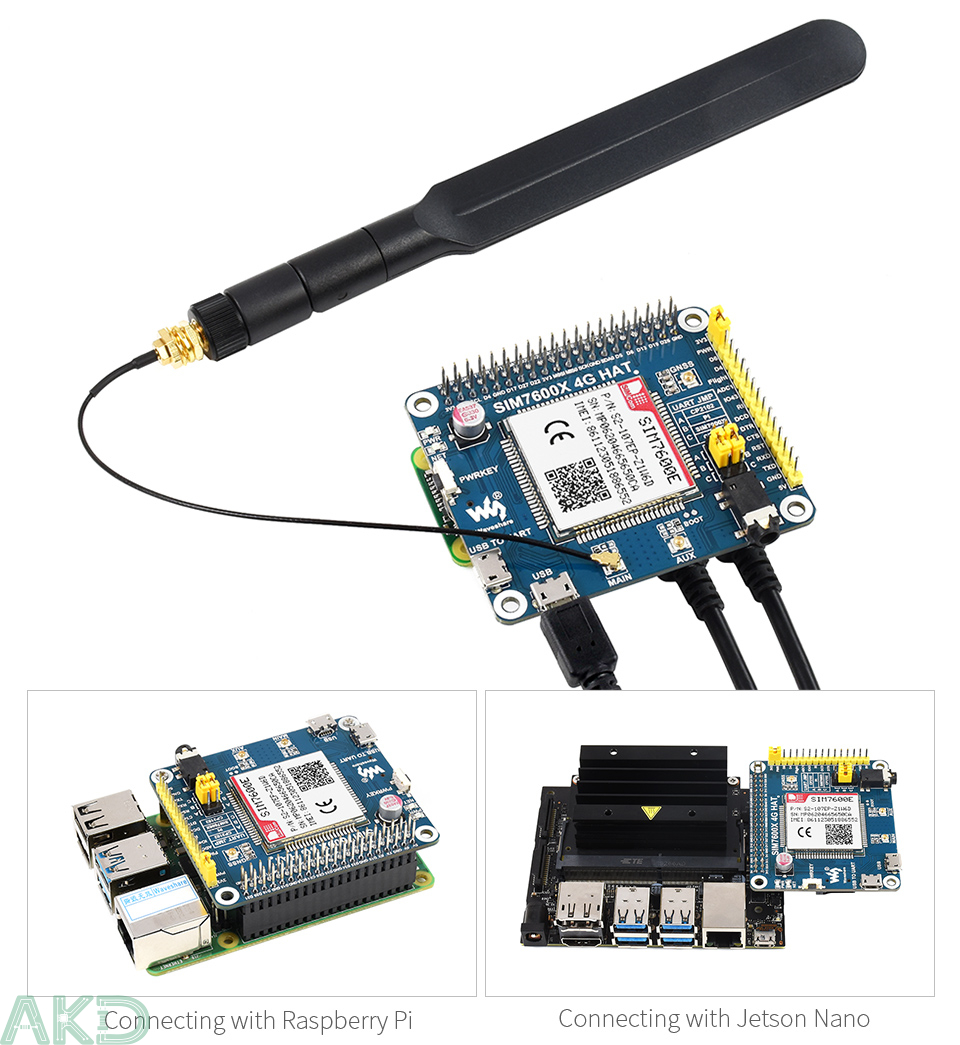 SIM7600E LTE Cat 1 HAT details 5 1 - - Module SIM7600E LTE Cat-1 HAT Raspberry Pi, 3G/2G/GNSS