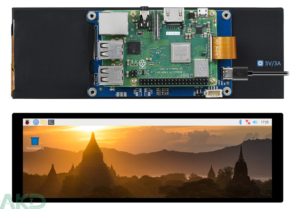Pi 3B 1 - - Màn hình cảm ứng điện dung 7.9inch Raspberry Pi, 400×1280, IPS, DSI Interface