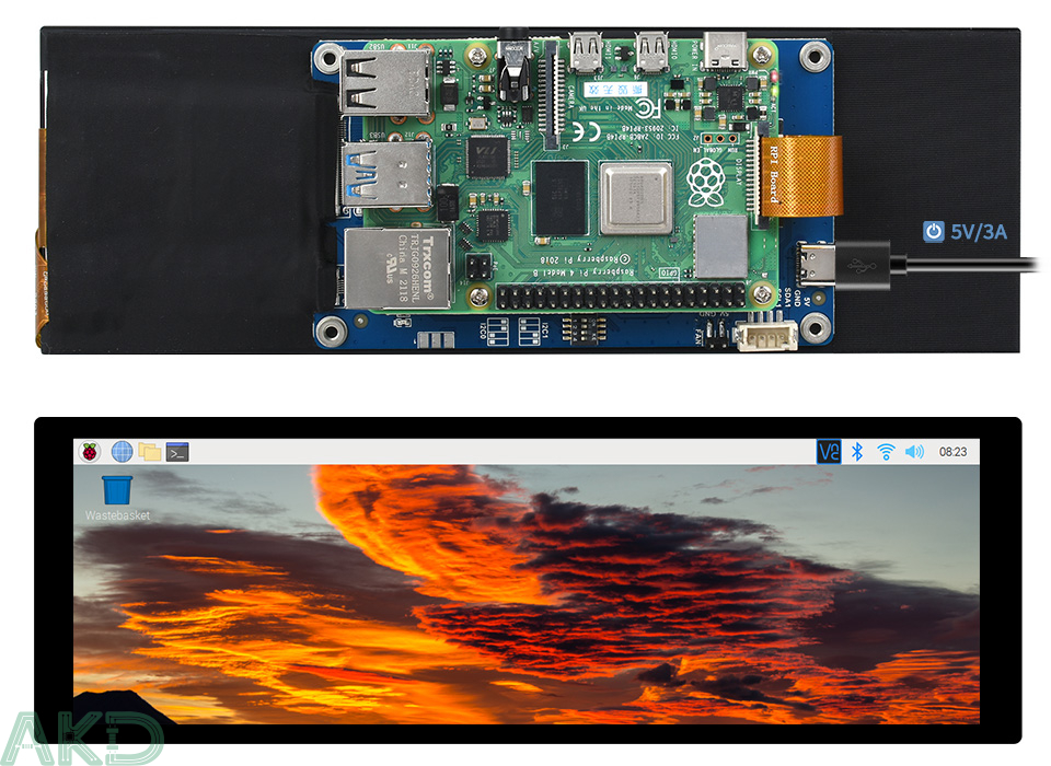 Pi 4B 1 - - Màn hình cảm ứng điện dung 7.9inch Raspberry Pi, 400×1280, IPS, DSI Interface