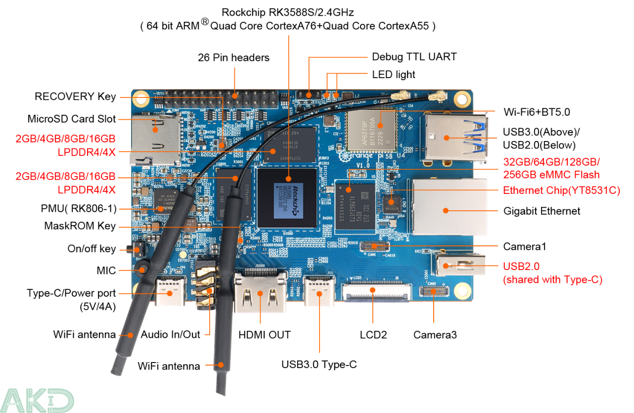 Orange Pi 5B 11 - - Mạch máy tính nhúng Orange Pi 5B