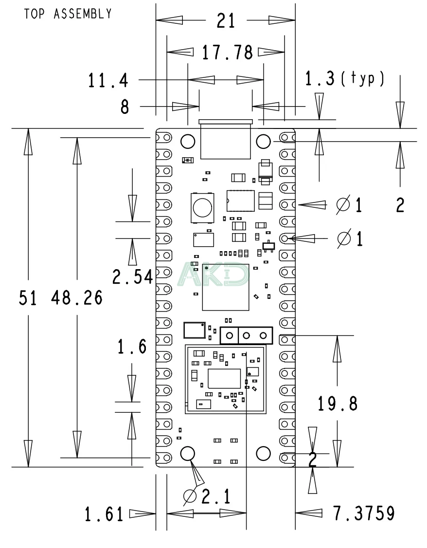 RPI PICO W Dimension 1 - - Raspberry Pi Pico W