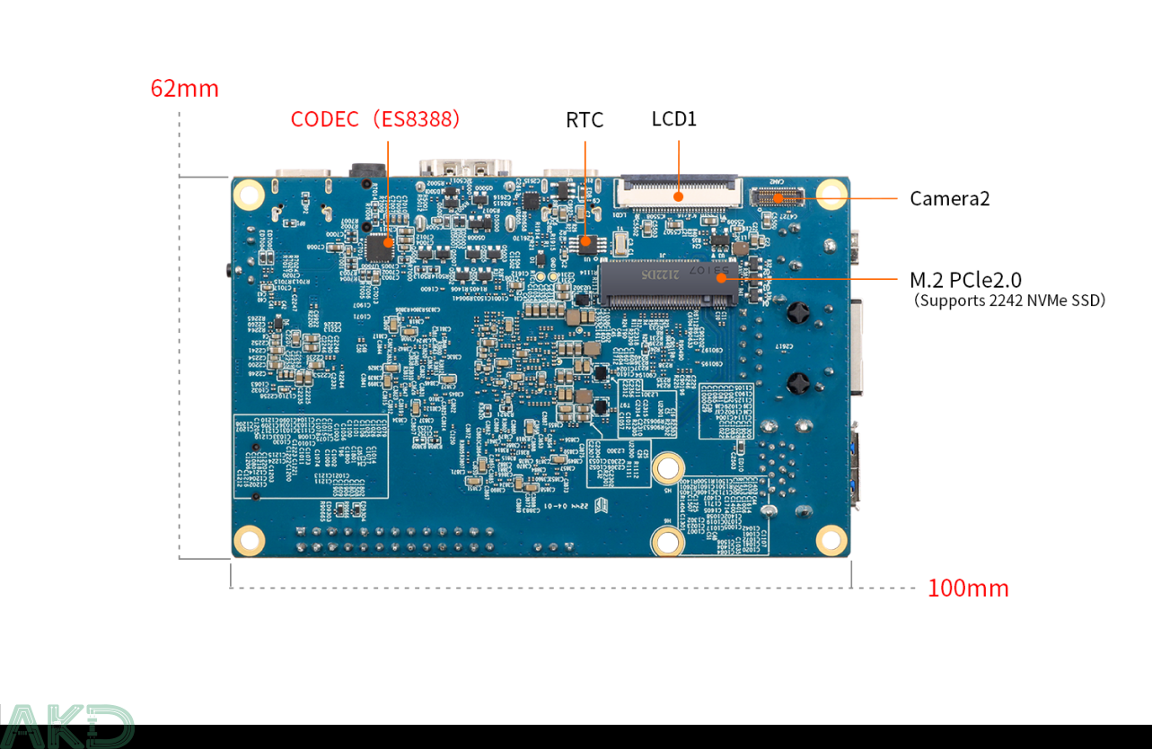pi 5 bottom view 1 - - Mạch máy tính nhúng Orange Pi 5 - 4GB RAM