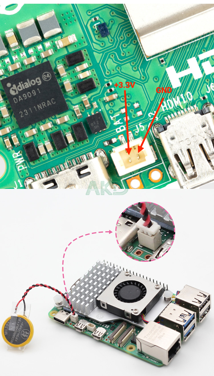 Khe cắm J5 cho RTC – Realtime Clock Raspberry Pi 5