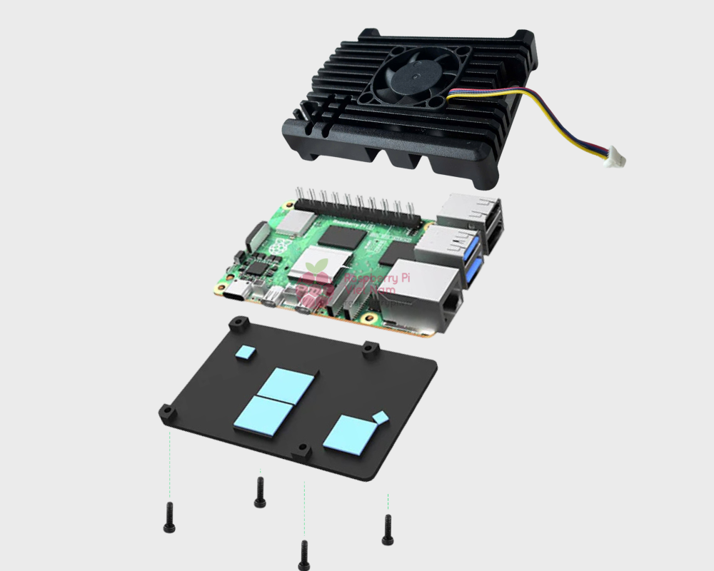 PCIe 3 - - Vỏ hợp kim nhôm Raspberry Pi 5 kèm quạt làm mát hỗ trợ điều tốc