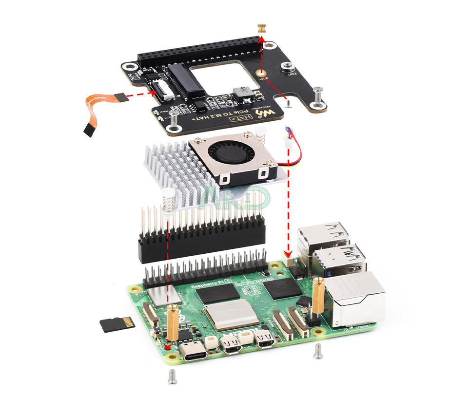 PCIe TO M.2 HAT Plus details 11 1 - - Adapter PCIe sang M.2 cho Raspberry Pi 5, hỗ trợ ổ NVMe, chuẩn HAT+