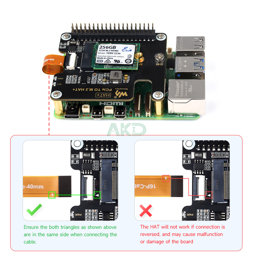 PCIe TO M.2 HAT Plus details 2 1 - - Adapter PCIe sang M.2 cho Raspberry Pi 5, hỗ trợ ổ NVMe, chuẩn HAT+