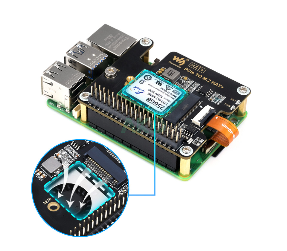 PCIe TO M.2 HAT Plus details 9 1 - - Adapter PCIe sang M.2 cho Raspberry Pi 5, hỗ trợ ổ NVMe, chuẩn HAT+