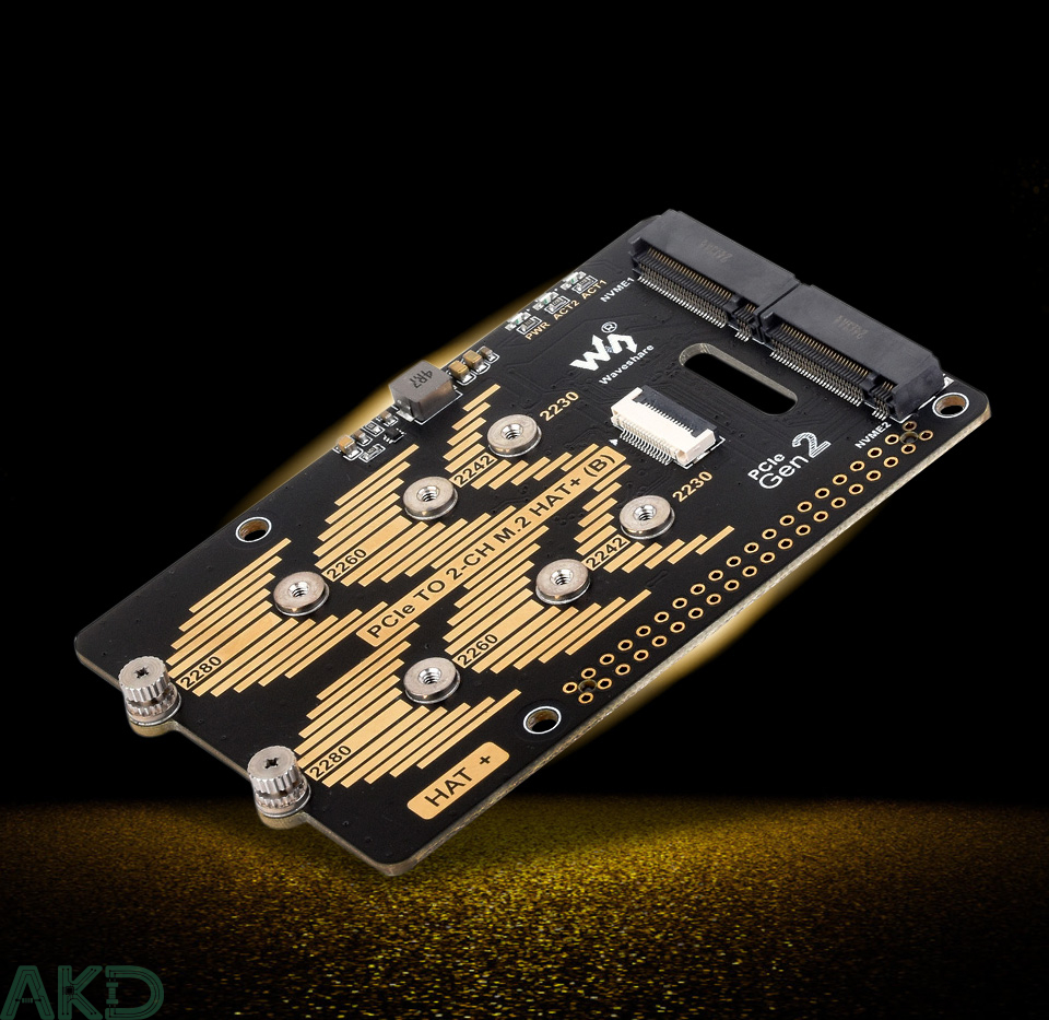 PCIe TO 2 CH M.2 HAT Plus B details 13 1 - - Mạch M.2 PCIe sang 2 kênh NVMe HAT phiên bản B cho Raspberry Pi 5