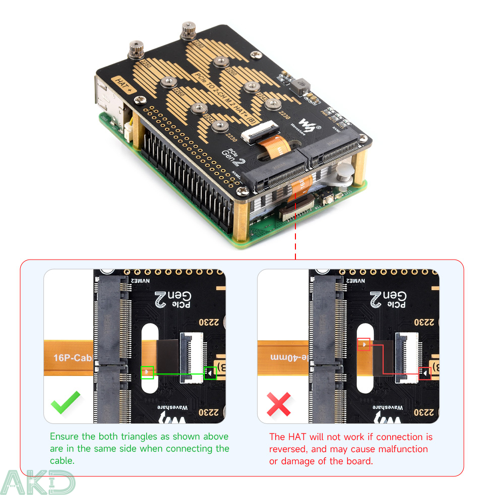 PCIe TO 2 CH M.2 HAT Plus B details 2 1 - - Mạch M.2 PCIe sang 2 kênh NVMe HAT phiên bản B cho Raspberry Pi 5
