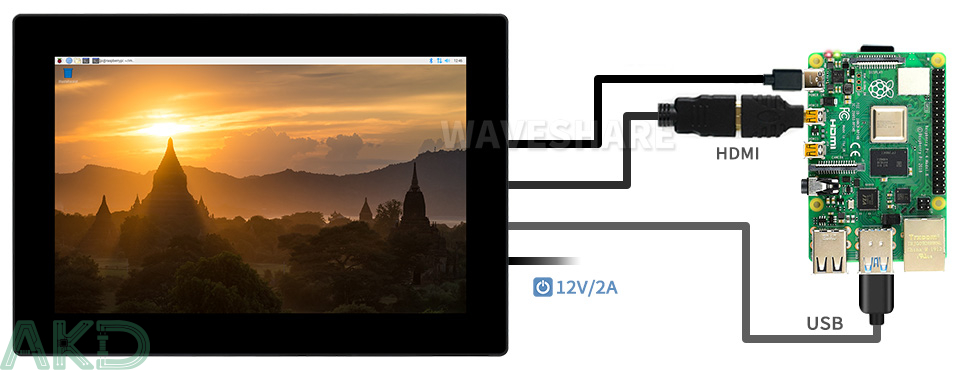 Pi 4B 1 - - Màn hình cảm ứng điện dung 10.1inch (G), 1920×1200, HDMI, IPS, màn hình liên kết quang học