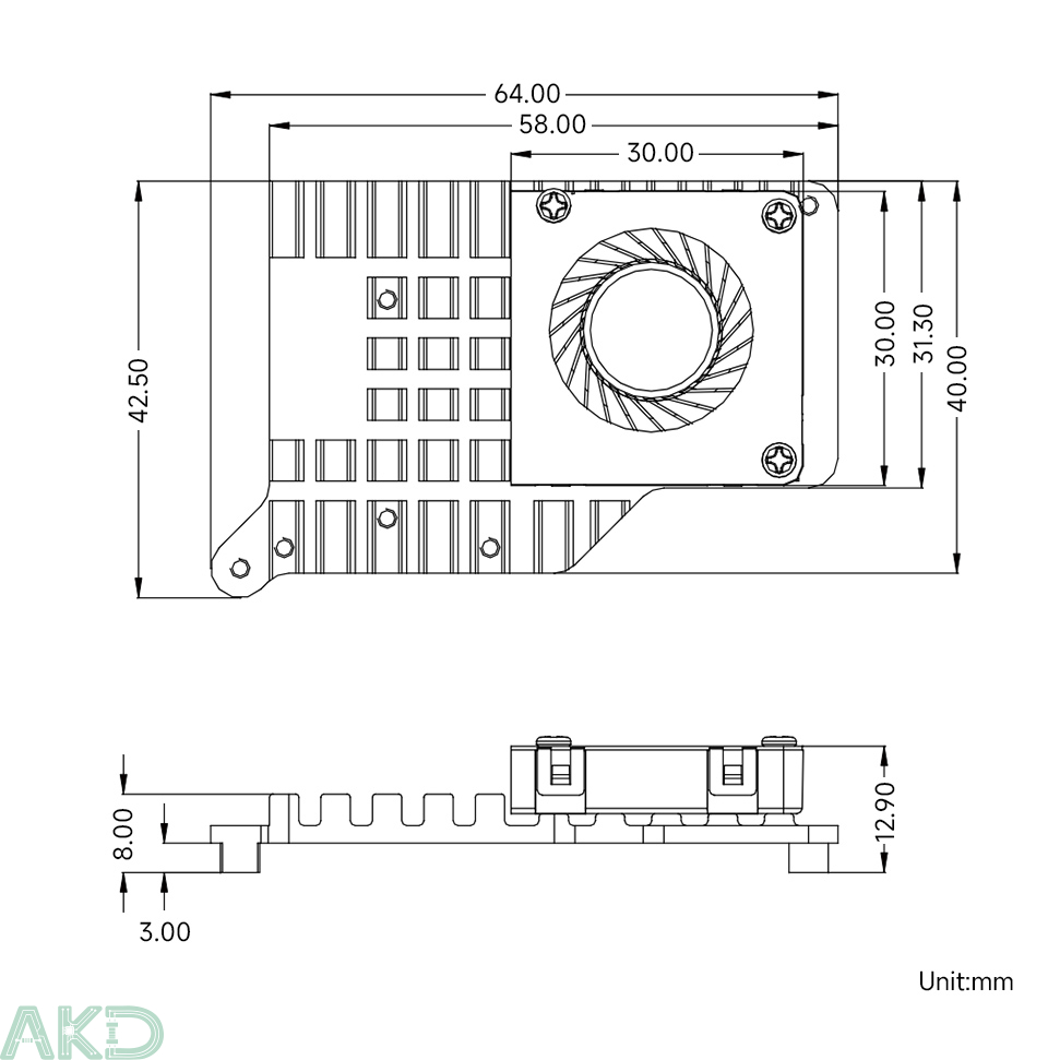 PCIe TO M.2 Board E details size 1 - - Mạch M.2 PCIe sang M.2 NVMe (E) kèm quạt Active Cooler cho Raspberry Pi 5