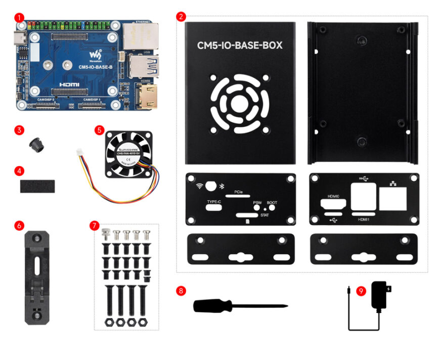Bo mạch IO Mini Base Board (B) và vỏ cho Raspberry Pi CM 5 21 CM5 IO BASE B details pack - - Bo mạch IO Mini Base Board (B) và vỏ cho Raspberry Pi CM 5