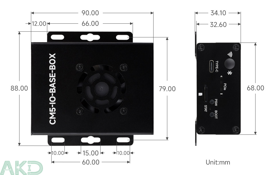 CM5 IO BASE B details size 1 1 - - Bo mạch IO Mini Base Board (B) và vỏ cho Raspberry Pi CM 5