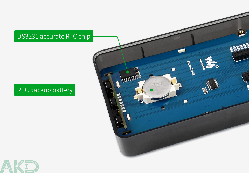 Pico Clock Green details 11 - - Đồng hồ điện tử Raspberry Pi Pico