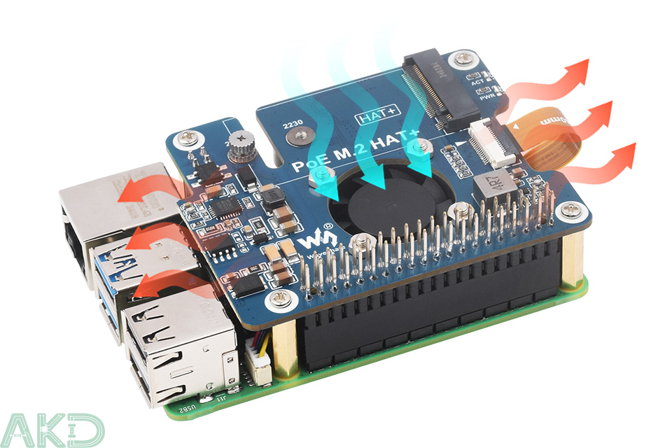 PoE M.2 HAT plus details 11 1 - - Mạch M.2 PCIe sang M.2 NVMe và PoE cho Raspberry Pi 5