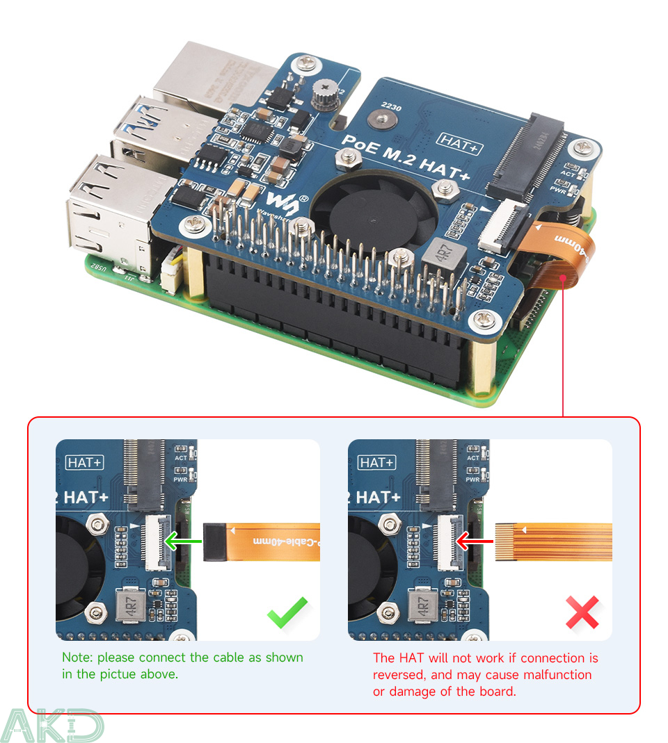 PoE M.2 HAT plus details 3 2 - - Mạch M.2 PCIe sang M.2 NVMe và PoE cho Raspberry Pi 5