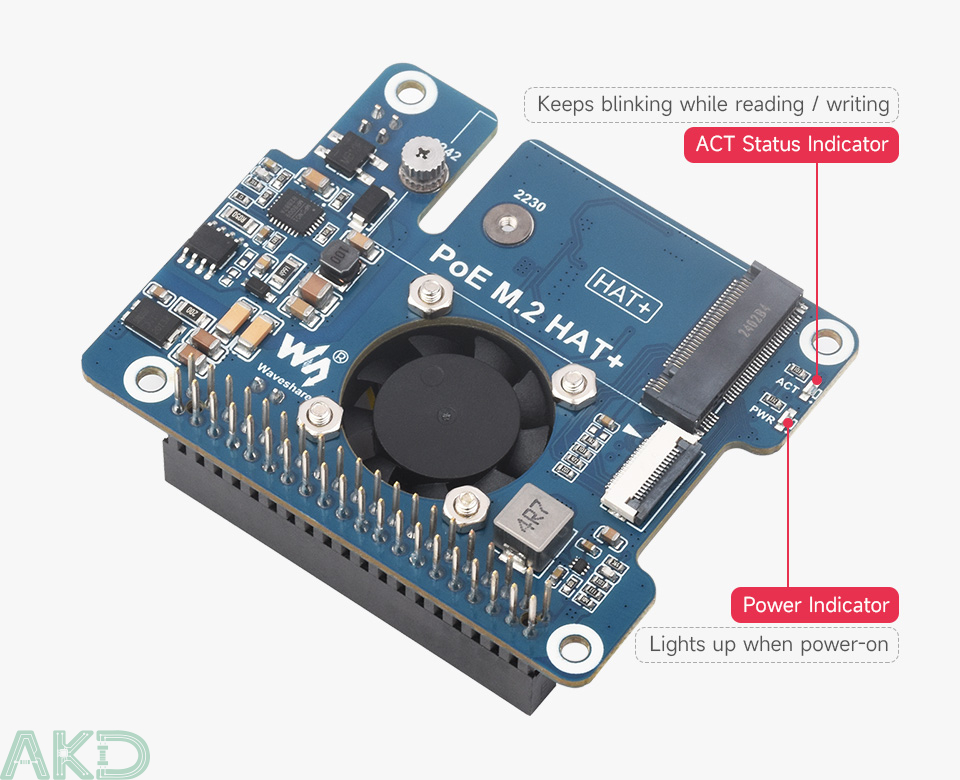 PoE M.2 HAT plus details 5 1 - - Mạch M.2 PCIe sang M.2 NVMe và PoE cho Raspberry Pi 5