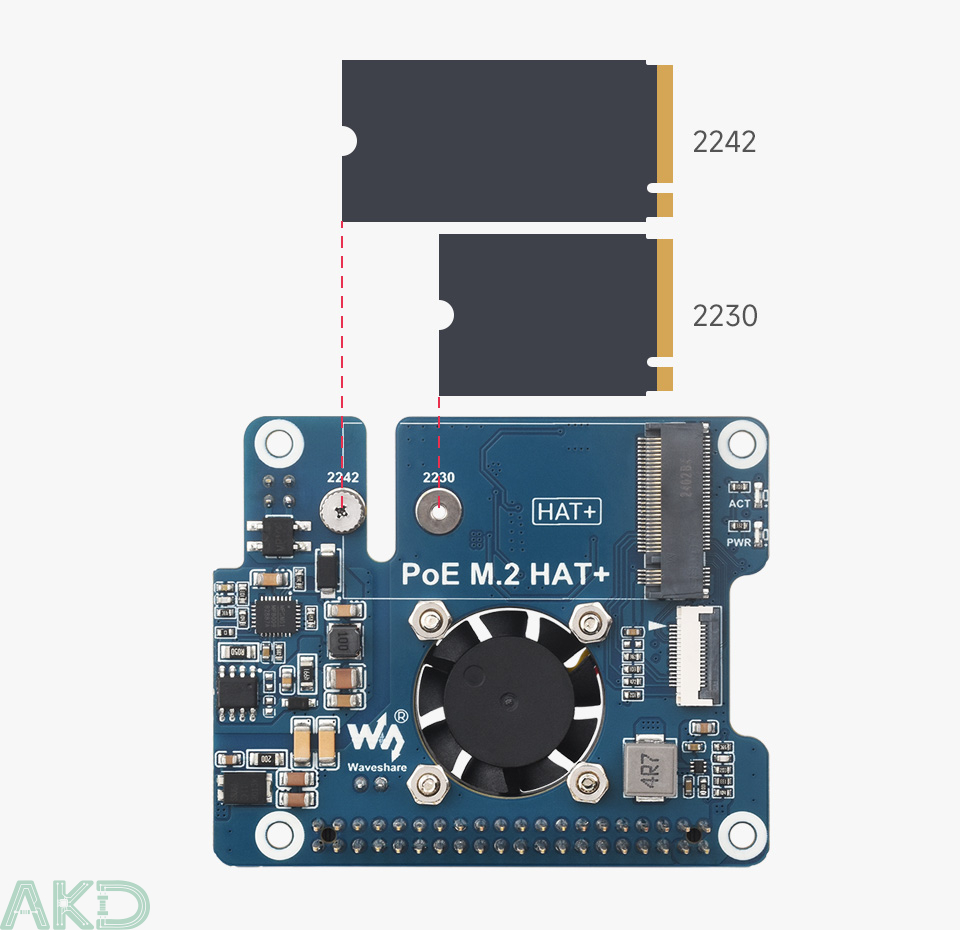PoE M.2 HAT plus details 7 1 - - Mạch M.2 PCIe sang M.2 NVMe và PoE cho Raspberry Pi 5