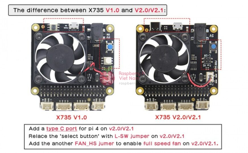 900px X735 difference NEW - - X735 V2.1 – Mạch Quản Lý Nguồn & Làm Mát Cho Raspberry Pi 3 / 4