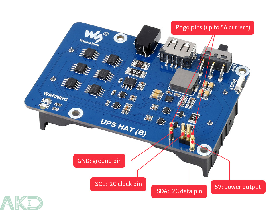 UPS HAT B details 3 1 - - UPS HAT (B) cho Raspberry Pi - Đầu ra 5V 5A - Đầu nối chân Pogo