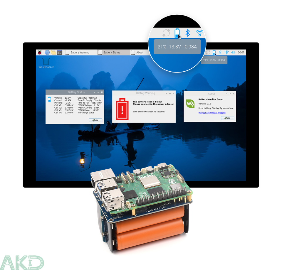 UPS HAT E details 13 1 - - UPS HAT (E) Raspberry Pi - Đầu ra 5V 6A - Kết nối Pogo, sạc nhanh 2 chiều