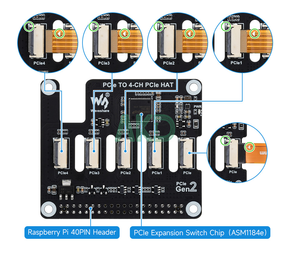 PCIe TO 4 CH PCIe HAT details 11 1 - - Mạch chuyển đổi PCIe sang 4 kênh PCIe Raspberry Pi 5