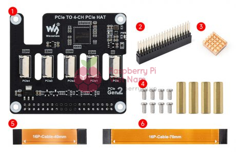 PCIe TO 4 CH PCIe HAT details pack - - Mạch chuyển đổi PCIe sang 4 kênh PCIe Raspberry Pi 5