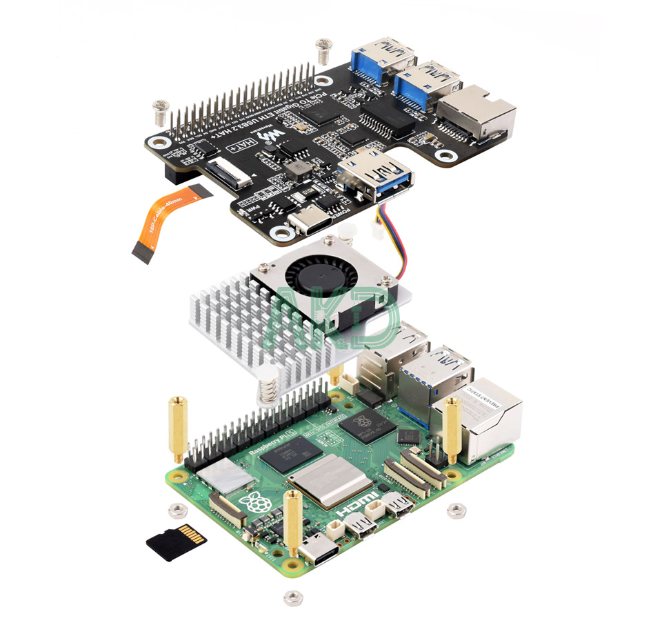 PCIe TO Gigabit ETH USB3.2 HAT Plus details 13 1 - - Mạch chuyển đổi PCIe sang 3 USB 3.2 và Ethernet 1Gbps Raspberry Pi 5