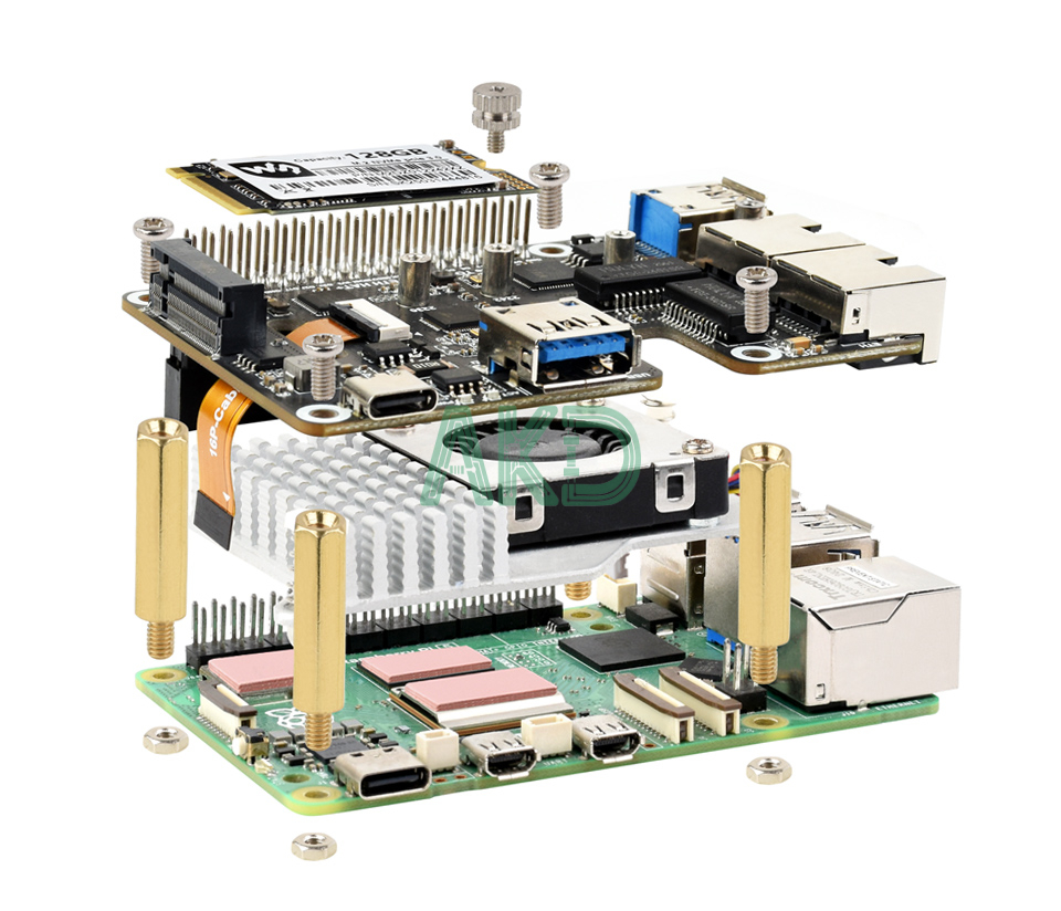 PCIe TO M.2 USB ETH HAT Plus details 17 1 - - Mạch chuyển đổi PCIe sang 2 USB 3.2 và Ethernet 2.5Gbps Raspberry Pi 5