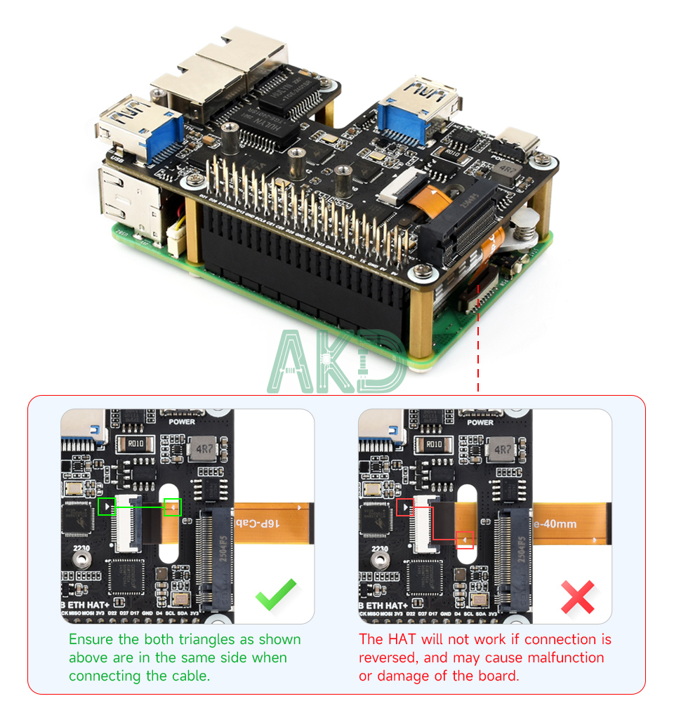 PCIe TO M.2 USB ETH HAT Plus details 3 1 - - Mạch chuyển đổi PCIe sang 2 USB 3.2 và Ethernet 2.5Gbps Raspberry Pi 5