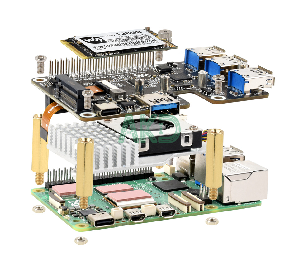 PCIe TO M.2 USB HAT Plus details 17 1 - - Mạch chuyển đổi PCIe sang 4 USB 3.2 và SSD NVMe Raspberry Pi 5