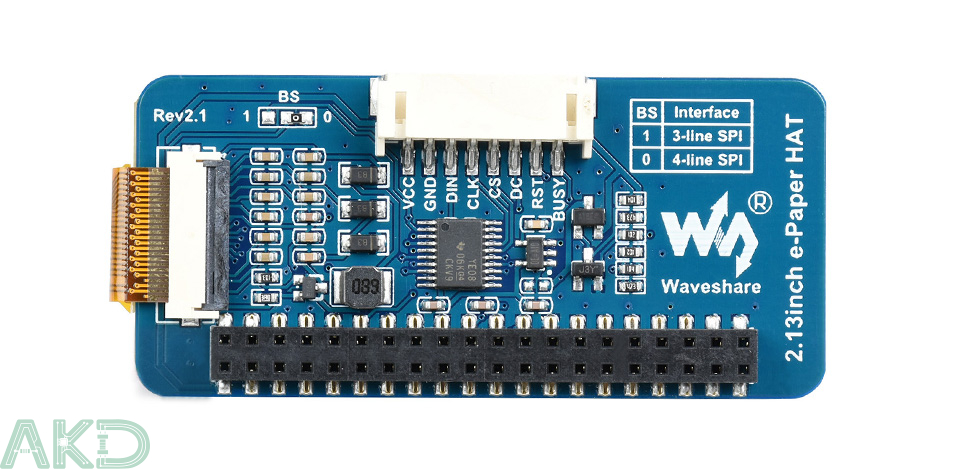 2.13inch e Paper HAT details 5 - - Màn hình e-ink HAT (B) 2.13inch, 250x122 pixel, 3 màu Đỏ/Đen/Trắng, kết nối SPI