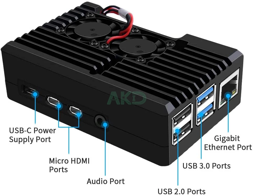 4 - - Vỏ nhôm tích hợp 2 quạt làm mát Raspberry Pi 4