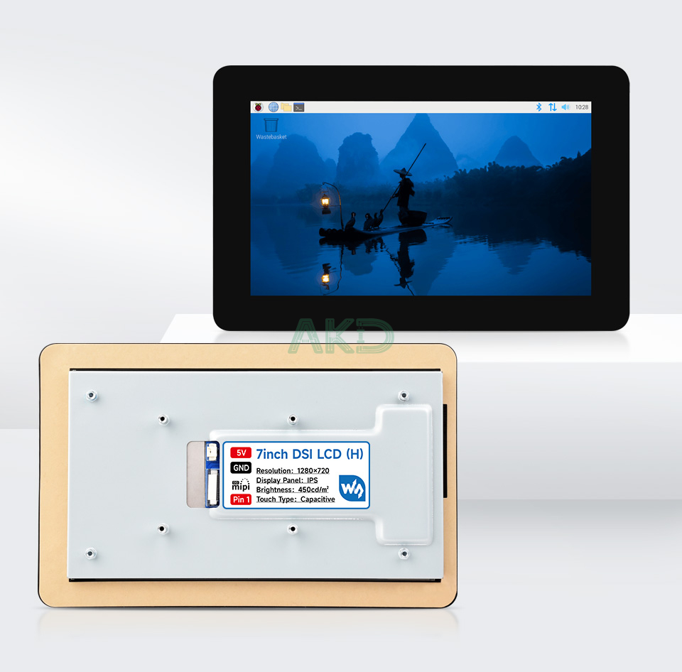 Màn hình cảm ứng điện dung DSI 7 inch (H) kèm vỏ, 1280 × 720 Pixel, tấm nền IPS 5 Màn hình cảm ứng DSI 7 inch 1280×720 IPS cho Raspberry Pi