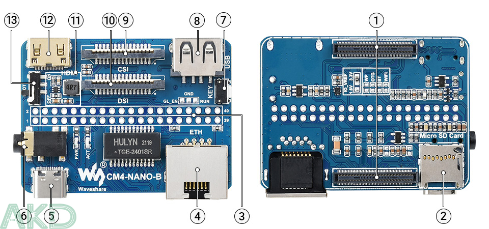 CM4 NANO B details intro - - Bo mạch Nano Base (B) cho Raspberry Pi Compute Module 4