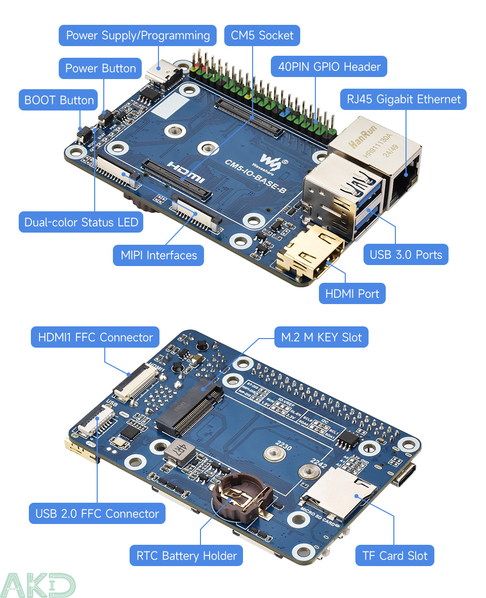 CM5 IO BASE B details 5 - - Bo mạch IO Mini Base Board (B) và vỏ cho Raspberry Pi CM 5