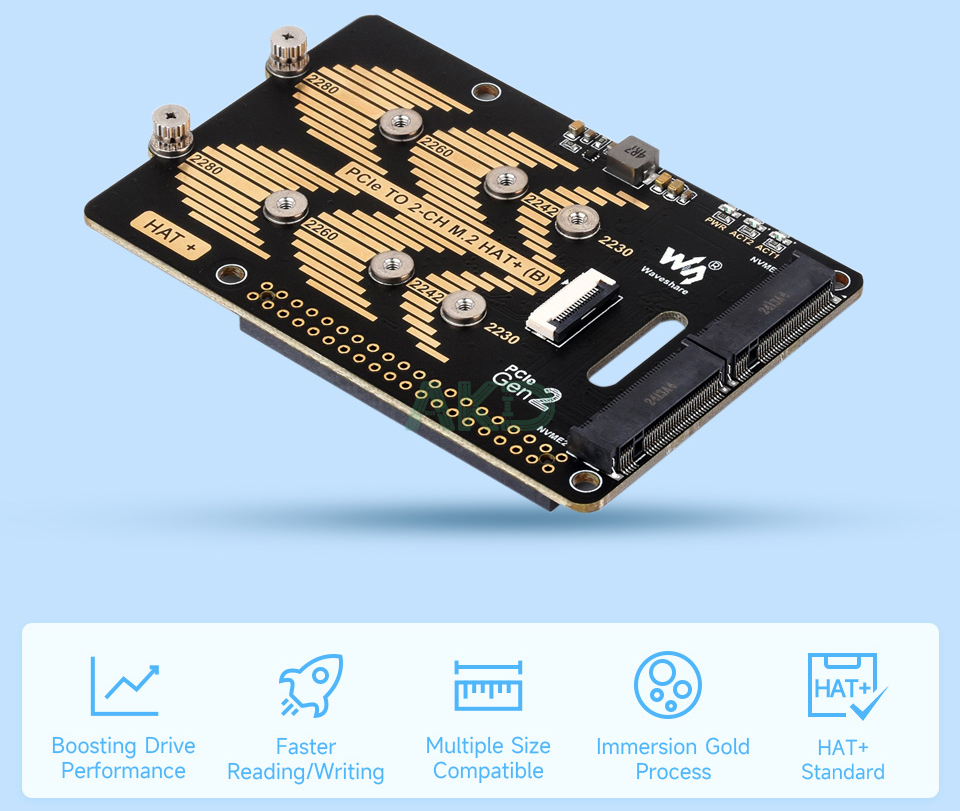 Mạch M.2 PCIe sang 2 kênh NVMe HAT cho Raspberry Pi 5