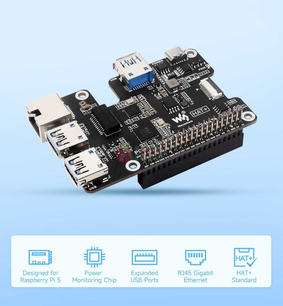 Mạch PCIe sang 3 USB3.2 & Ethernet 1Gbps Raspberry Pi 5