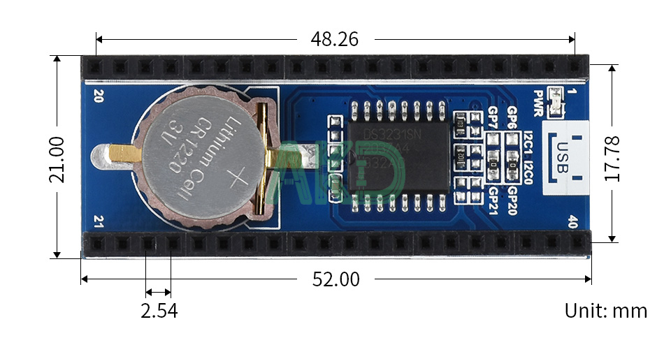 Module RTC Raspberry Pi Pico - chip DS3231 9 Pico RTC DS3231 details size - - Module RTC Raspberry Pi Pico - chip DS3231