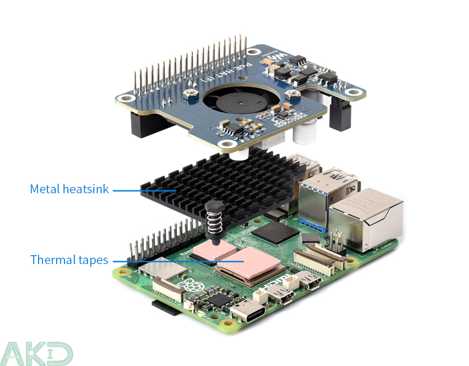 PoE HAT F details 13 - - PoE HAT (F) cho Raspberry Pi 5, công suất cao, tích hợp quạt