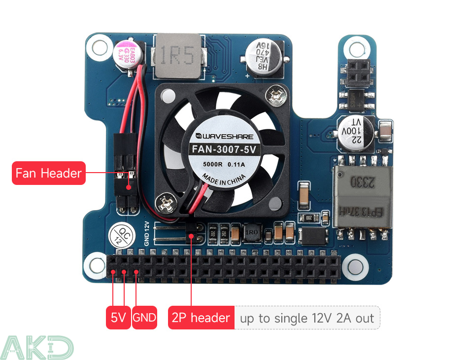 PoE HAT F details 7 - - PoE HAT (F) cho Raspberry Pi 5, công suất cao, tích hợp quạt